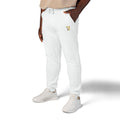 Embroidered White Fleece Sweatpants — Cozy Minimalist Joggers with Gold Bee Accent