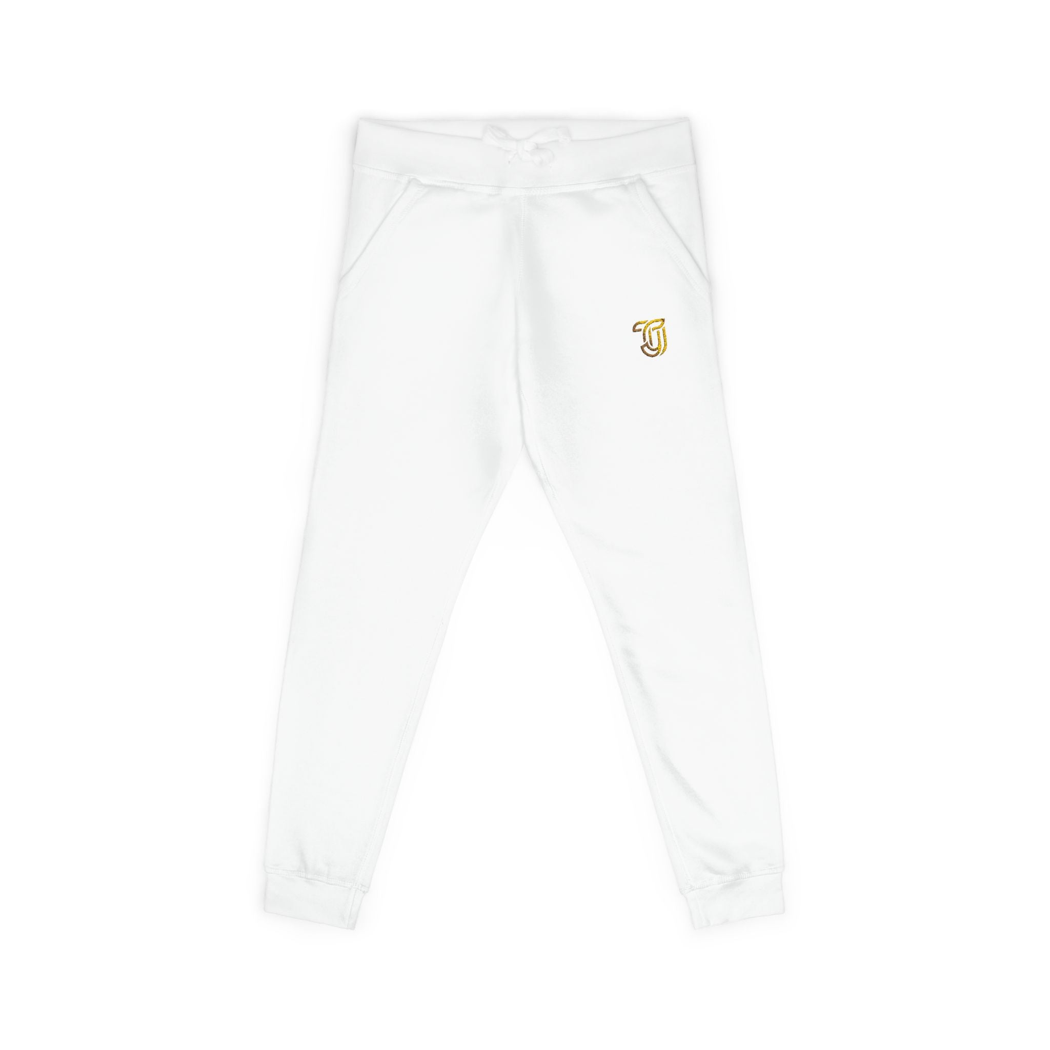 Embroidered White Fleece Sweatpants — Cozy Minimalist Joggers with Gold Bee Accent