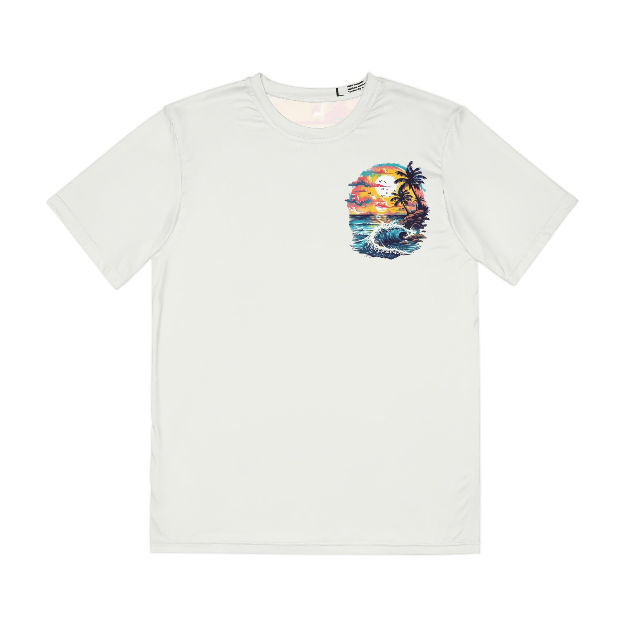 Tropical Sunset Surf Graphic Tee — Palm Trees, Waves & Beach Scene