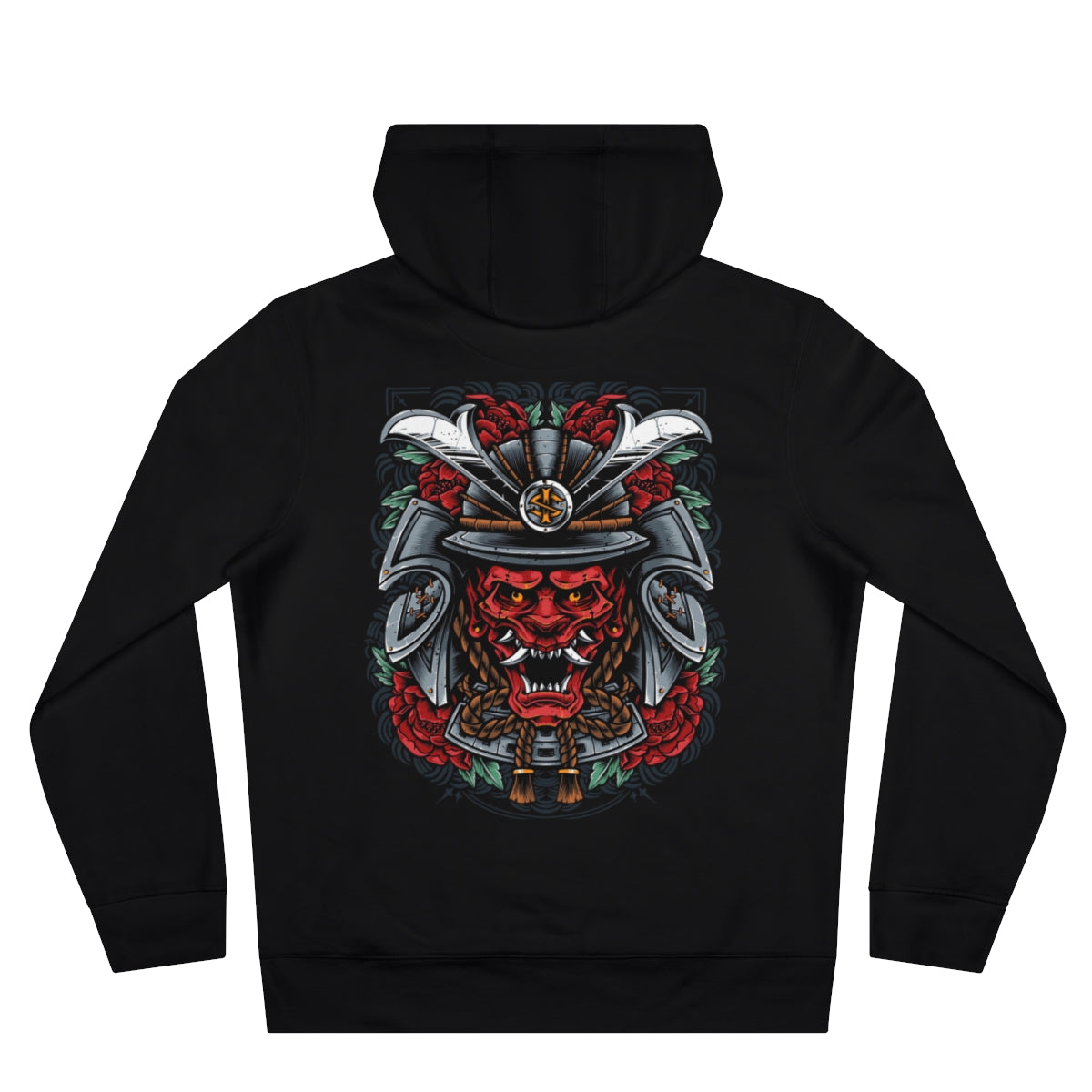 Samurai Oni Mask Hoodie — Japanese Demon King Graphic Hooded Sweatshirt