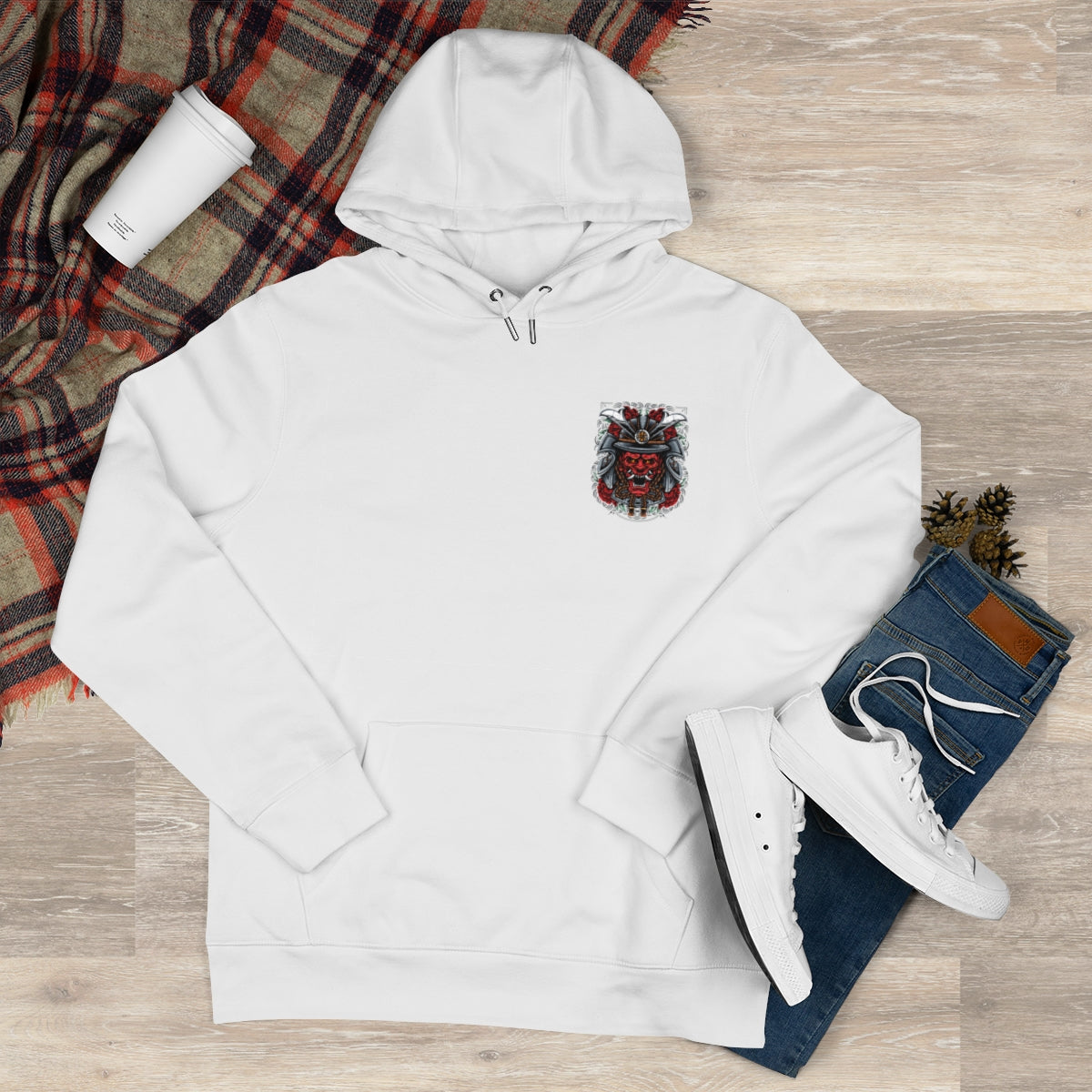 Samurai Oni Mask Hoodie — Japanese Demon King Graphic Hooded Sweatshirt