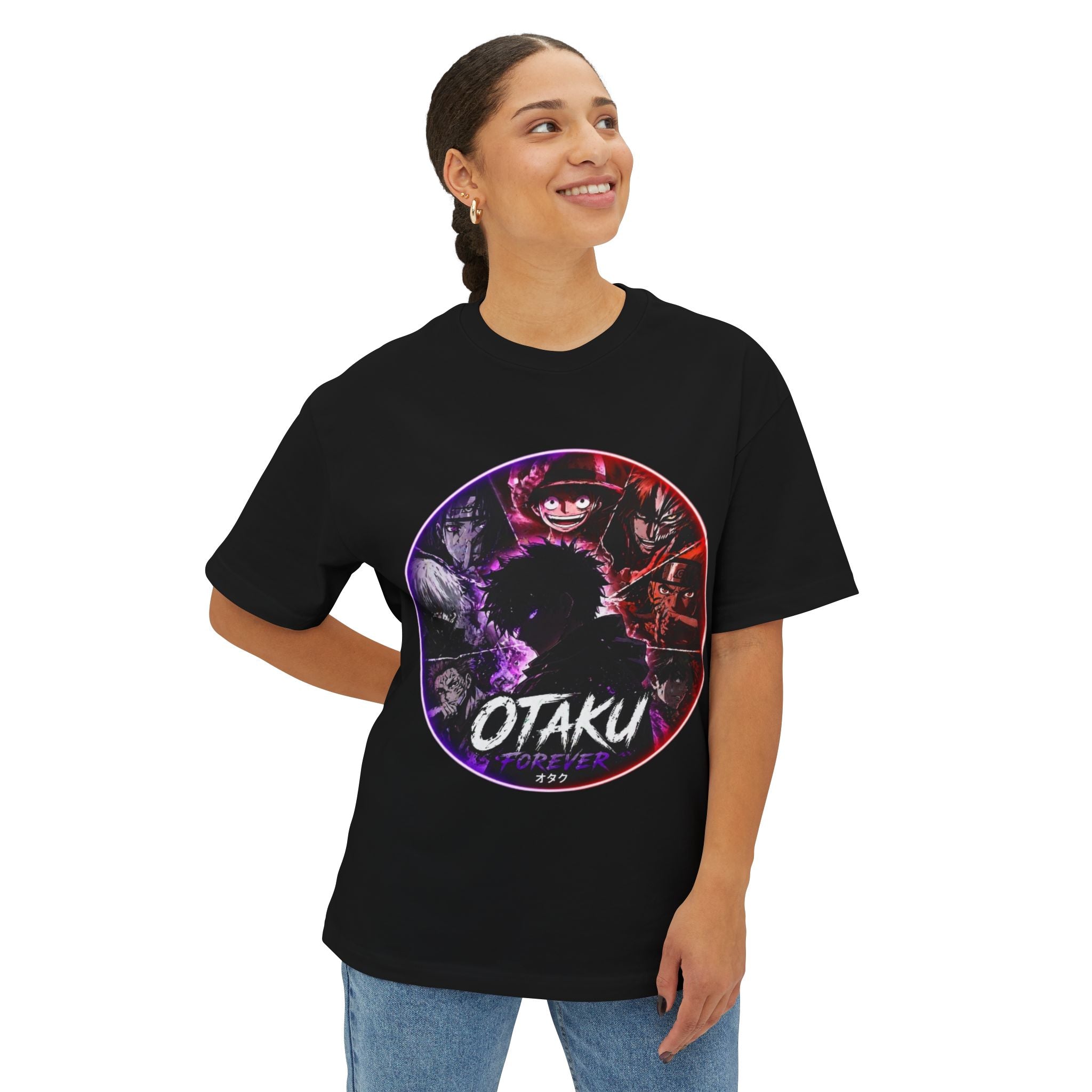 Otaku Anime Graphic Tee — Vintage Cyber Duel Oversized Boxy T-Shirt