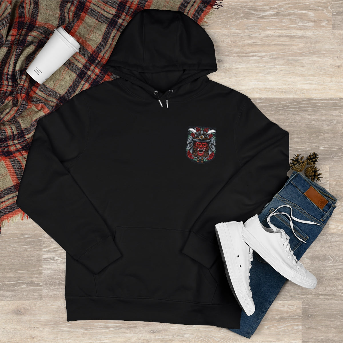 Samurai Oni Mask Hoodie — Japanese Demon King Graphic Hooded Sweatshirt